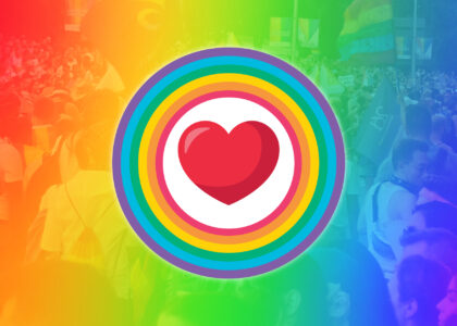 Heart inside a rainbow of colours